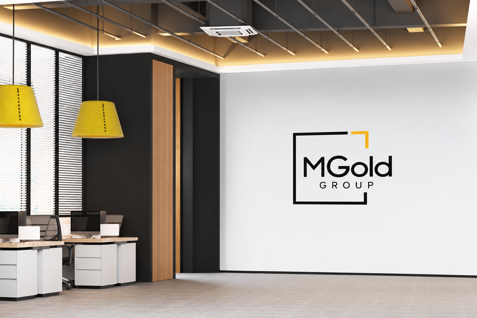 Modern lobby with MGold GROUP logo 4